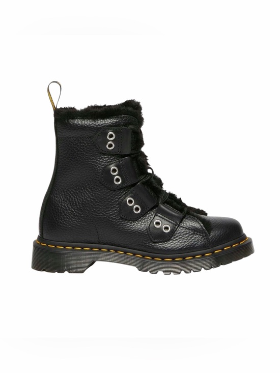 Dr. Martens Shoes - Dr. Martens Black Leather Lace-Up Fur-Trim Boot